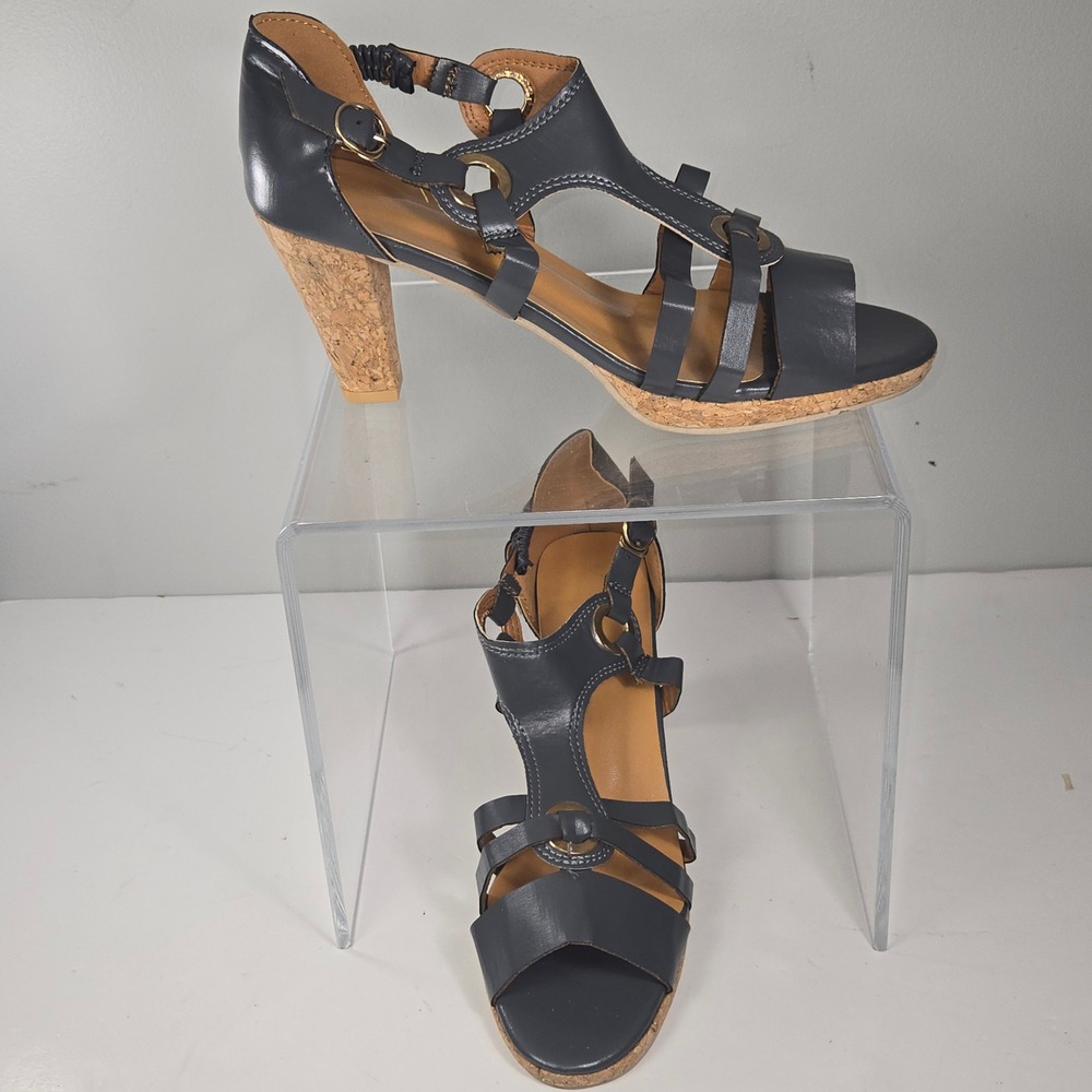 Unbranded Cork Block Heel Strappy Sandals Womens‎ 41 Grey Cage Platform USA 8.5
